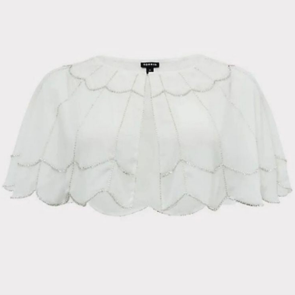 White Beaded Scallop Capelet